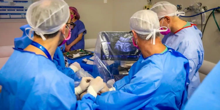 Médicos operam coração de feto dentro da barriga da mãe em hospital no RS